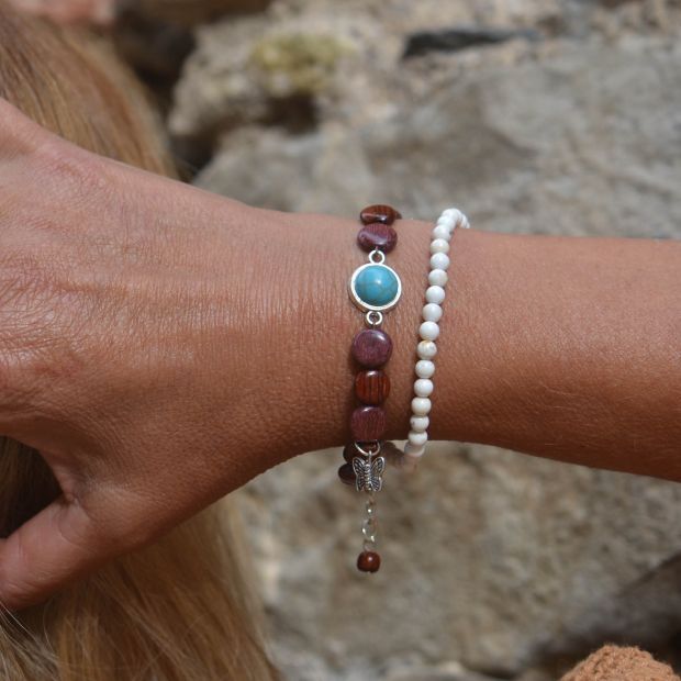 Bracelet en howlite, bracelet pierre naturelle, bijoux femme,  lithothérapie, cadeau femme, bracelet acier inoxydable - Un grand marché