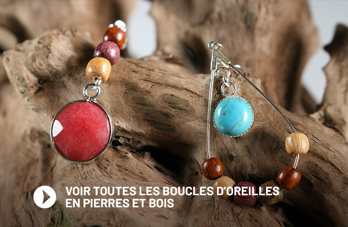 Boucles d oreilles en bois et pierres naturelles creation artisanale fait en france by essenciel